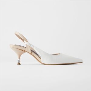 Zara White Heels with Pointed Toe and Slingback Design